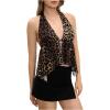 imageMakeMeChic Womens Lepoard Print Halter Tops Y2k Split Asymmetrical Club Crop TopMulticolor
