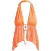 imageMakeMeChic Womens Lepoard Print Halter Tops Y2k Split Asymmetrical Club Crop TopOrange Lace