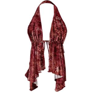 imageMakeMeChic Womens Lepoard Print Halter Tops Y2k Split Asymmetrical Club Crop TopFloral Red