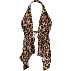 imageMakeMeChic Womens Lepoard Print Halter Tops Y2k Split Asymmetrical Club Crop TopLeopard Print