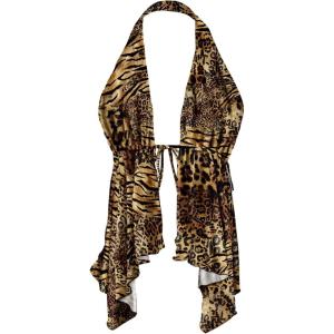 imageMakeMeChic Womens Lepoard Print Halter Tops Y2k Split Asymmetrical Club Crop TopTiger Print