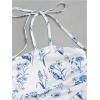 imageMakeMeChic Womens Floral Tie Shoulder Tank Tops Ruched Ruffle Hem Shirred Camisole Crop TopsBlue and White