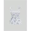 imageMakeMeChic Womens Floral Tie Shoulder Tank Tops Ruched Ruffle Hem Shirred Camisole Crop TopsBlue and White
