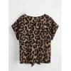 imageMakeMeChic Womens Leopard Print Blouse Tie Front Crew Neck Cap Sleeve Tie Front Summer Casual TopMulticolor