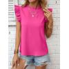 imageMakeMeChic Womens Ruffle Trim Cap Sleeve Tops Workwear Casual Solid Frill Neck BlouseHot Pink