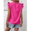 imageMakeMeChic Womens Ruffle Trim Cap Sleeve Tops Workwear Casual Solid Frill Neck BlouseHot Pink