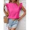 imageMakeMeChic Womens Ruffle Trim Cap Sleeve Tops Workwear Casual Solid Frill Neck BlouseHot Pink