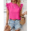 imageMakeMeChic Womens Ruffle Trim Cap Sleeve Tops Workwear Casual Solid Frill Neck BlouseHot Pink