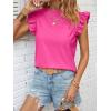 imageMakeMeChic Womens Ruffle Trim Cap Sleeve Tops Workwear Casual Solid Frill Neck BlouseHot Pink