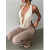 imageMakeMeChic Womens Sexy Deep V Neck Halter Top Backless Going Out Top Y2k Crop TopsApricot a