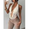 imageMakeMeChic Womens Sexy Deep V Neck Halter Top Backless Going Out Top Y2k Crop TopsApricot a