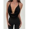 imageMakeMeChic Womens Sexy Deep V Neck Halter Top Backless Going Out Top Y2k Crop TopsBlack
