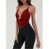 imageMakeMeChic Womens Sexy Deep V Neck Halter Top Backless Going Out Top Y2k Crop TopsBurgundy Red