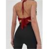 imageMakeMeChic Womens Sexy Deep V Neck Halter Top Backless Going Out Top Y2k Crop TopsBurgundy Red