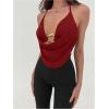 imageMakeMeChic Womens Sexy Deep V Neck Halter Top Backless Going Out Top Y2k Crop TopsBurgundy Red