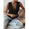 imageMakeMeChic Womens Tie Front V Neck Tank Top Bow Sleeveless Ruffle Hem Crop TopsBlack