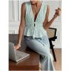 imageMakeMeChic Womens Tie Front V Neck Tank Top Bow Sleeveless Ruffle Hem Crop TopsBlue
