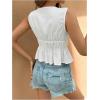 imageMakeMeChic Womens Tie Front V Neck Tank Top Bow Sleeveless Ruffle Hem Crop TopsBlue and White