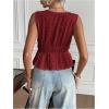 imageMakeMeChic Womens Tie Front V Neck Tank Top Bow Sleeveless Ruffle Hem Crop TopsBurgundy