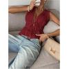 imageMakeMeChic Womens Tie Front V Neck Tank Top Bow Sleeveless Ruffle Hem Crop TopsBurgundy