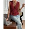 imageMakeMeChic Womens Tie Front V Neck Tank Top Bow Sleeveless Ruffle Hem Crop TopsBurgundy
