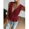 imageMakeMeChic Womens Tie Front V Neck Tank Top Bow Sleeveless Ruffle Hem Crop TopsBurgundy