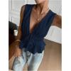 imageMakeMeChic Womens Tie Front V Neck Tank Top Bow Sleeveless Ruffle Hem Crop TopsDark Blue