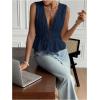 imageMakeMeChic Womens Tie Front V Neck Tank Top Bow Sleeveless Ruffle Hem Crop TopsDark Blue