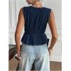 imageMakeMeChic Womens Tie Front V Neck Tank Top Bow Sleeveless Ruffle Hem Crop TopsDark Blue