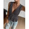 imageMakeMeChic Womens Tie Front V Neck Tank Top Bow Sleeveless Ruffle Hem Crop TopsDark Grey