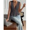 imageMakeMeChic Womens Tie Front V Neck Tank Top Bow Sleeveless Ruffle Hem Crop TopsDark Grey