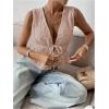 imageMakeMeChic Womens Tie Front V Neck Tank Top Bow Sleeveless Ruffle Hem Crop TopsDusty Pink
