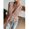 imageMakeMeChic Womens Tie Front V Neck Tank Top Bow Sleeveless Ruffle Hem Crop TopsDusty Pink