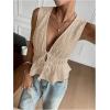 imageMakeMeChic Womens Tie Front V Neck Tank Top Bow Sleeveless Ruffle Hem Crop TopsKhaki