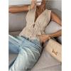 imageMakeMeChic Womens Tie Front V Neck Tank Top Bow Sleeveless Ruffle Hem Crop TopsKhaki