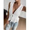 imageMakeMeChic Womens Tie Front V Neck Tank Top Bow Sleeveless Ruffle Hem Crop TopsWhite
