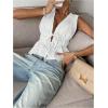 imageMakeMeChic Womens Tie Front V Neck Tank Top Bow Sleeveless Ruffle Hem Crop TopsWhite