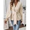 imageMakeMeChic Womens V Neck Bell Sleeve Blouses Top Knot Front Wrap Ruffle Hem BlousesApricot