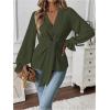 imageMakeMeChic Womens V Neck Bell Sleeve Blouses Top Knot Front Wrap Ruffle Hem BlousesArmy Green