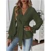 imageMakeMeChic Womens V Neck Bell Sleeve Blouses Top Knot Front Wrap Ruffle Hem BlousesArmy Green