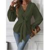 imageMakeMeChic Womens V Neck Bell Sleeve Blouses Top Knot Front Wrap Ruffle Hem BlousesArmy Green