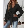 imageMakeMeChic Womens V Neck Bell Sleeve Blouses Top Knot Front Wrap Ruffle Hem BlousesBlack