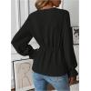 imageMakeMeChic Womens V Neck Bell Sleeve Blouses Top Knot Front Wrap Ruffle Hem BlousesBlack