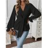 imageMakeMeChic Womens V Neck Bell Sleeve Blouses Top Knot Front Wrap Ruffle Hem BlousesBlack