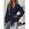 imageMakeMeChic Womens V Neck Bell Sleeve Blouses Top Knot Front Wrap Ruffle Hem BlousesBlue