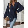 imageMakeMeChic Womens V Neck Bell Sleeve Blouses Top Knot Front Wrap Ruffle Hem BlousesBlue