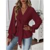 imageMakeMeChic Womens V Neck Bell Sleeve Blouses Top Knot Front Wrap Ruffle Hem BlousesBurgundy