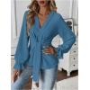 imageMakeMeChic Womens V Neck Bell Sleeve Blouses Top Knot Front Wrap Ruffle Hem BlousesDusty Blue