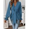 imageMakeMeChic Womens V Neck Bell Sleeve Blouses Top Knot Front Wrap Ruffle Hem BlousesDusty Blue
