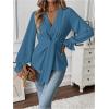imageMakeMeChic Womens V Neck Bell Sleeve Blouses Top Knot Front Wrap Ruffle Hem BlousesDusty Blue
